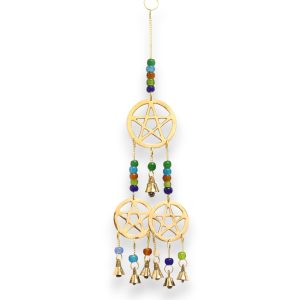Indian Chimes - Brass Tri-Pentagram - 7 Bells - 9.5x32cm