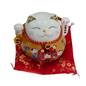 Ceramic Money Cat Moving Hand - Gold on Cushion