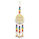 Indian Chimes - Brass Tree of Life with Chakra Beads - 3 Bells - 6.5x31cm