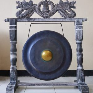 Large Gong in Brown Antique Stand - 80cm - Black
